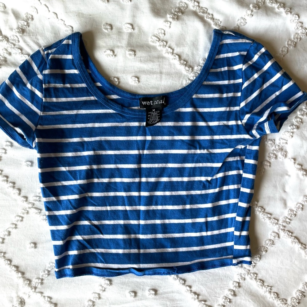 Wet Seal Navy and White Striped Tee